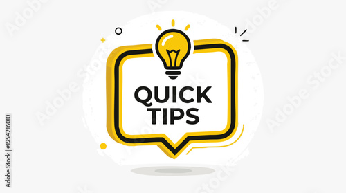 Illustration of a lightbulb inside a chat bubble with 'Quick Tips' text, symbolizing creative ideas and helpful advice for various topics or projects