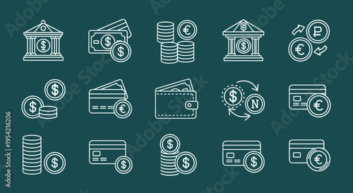 Finance icons with money symbols.