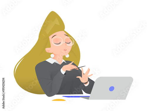 Woman Work Relax in A Modern Office with Exercise for Health during A Break from Stress. An Active yet Relaxed Person at A Computer for Accomplishment, Focus, and Relief from Burnout.