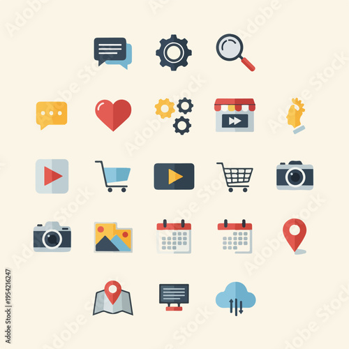 Collection of various flat design graphic elements, perfect for web use