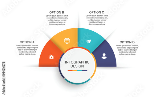 A colorful infographic design with options A, B, C, and D on a white background