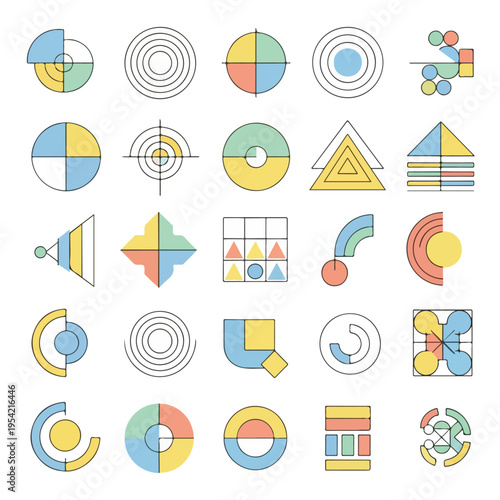 Collection of various geometric shapes, styled with flat illustrations