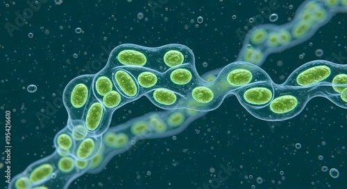 Microscopic view of cyanobacteria cells.