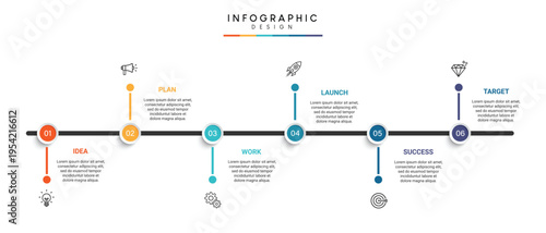 A colorful infographic template with a timeline design for business planning and strategy