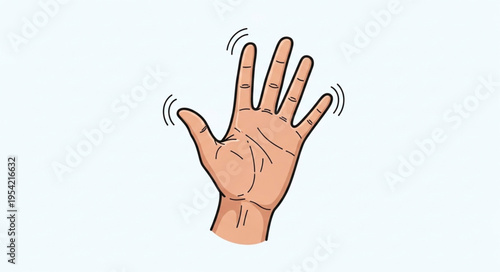 Illustration of a hand waving or shaking with motion lines.