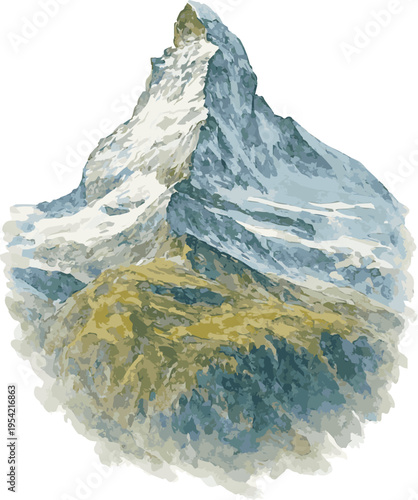 Watercolor painted vector realistic illustration of a matternhorn mountain