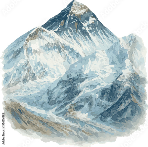 Watercolor painted vector realistic illustration of Mt Everest