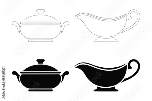 Serving dish and gravy boat silhouettes with food service