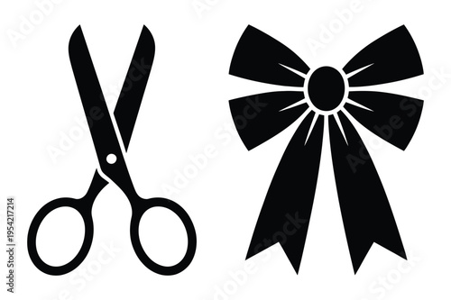Scissors and ribbon bow icons
