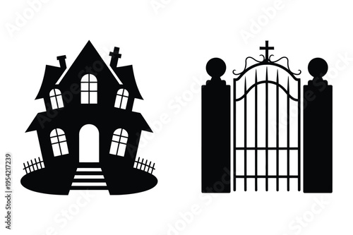 Haunted house and gate icons