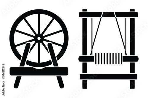 Spinning wheel and loom icons