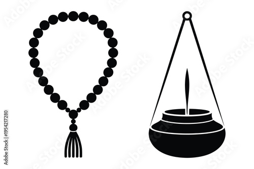 Prayer beads and oil lamp icons