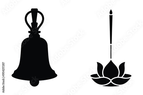 Bell and lotus incense icons