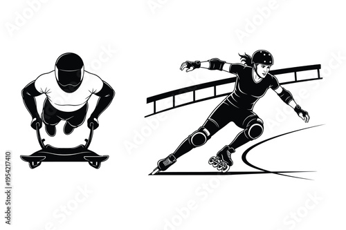 Bobsled and roller derby athlete icon