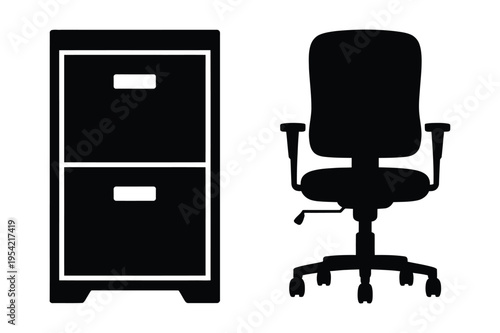 Filing cabinet and office chair icon
