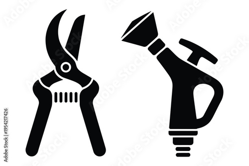 Gardening shears and watering can icon