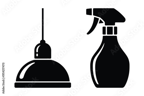 Light fixture and spray bottle icon vector