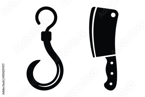 Meat hook and cleaver icon vector