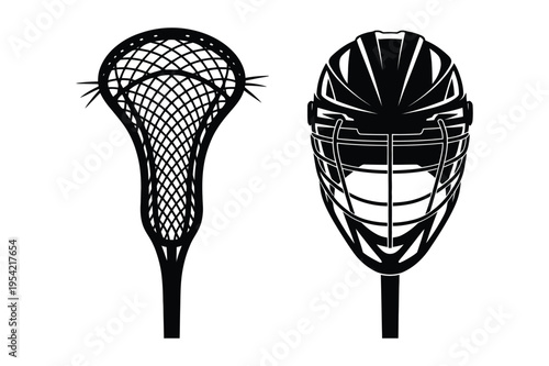 Lacrosse stick and helmet icon silhouette