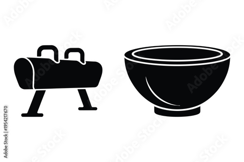 Pommel horse and bowl icon silhouette