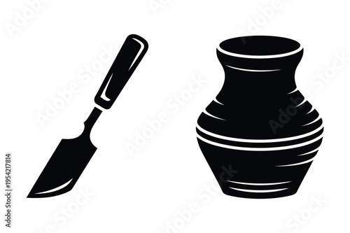 Scalpel and ceramic vase with black and white