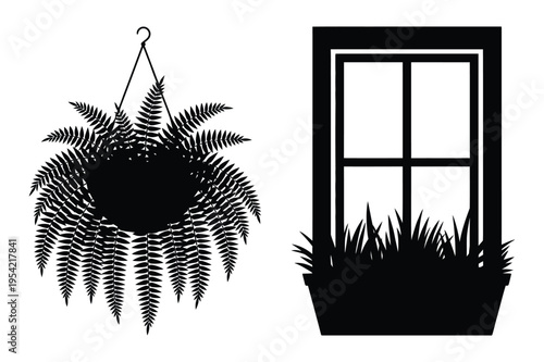 Hanging fern and window planter icons