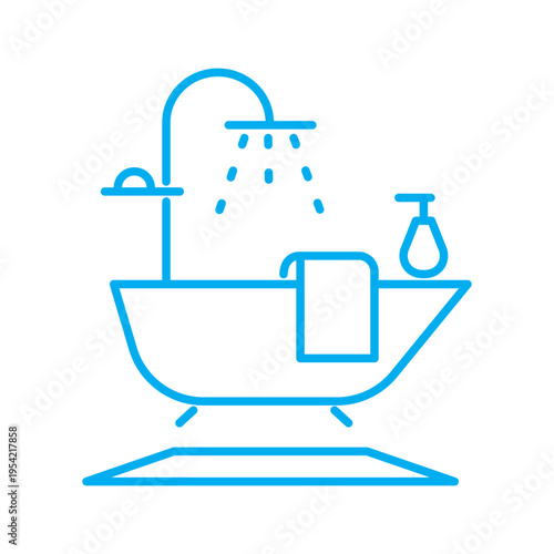 Bathroom line icon isolated on transparent background. Shower and bath symbol in minimal outline style. Hygiene and home interior icon for cleaning services, plumbing, renovation, spa bathroom design.