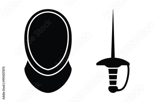 Fencing mask and sword silhouette