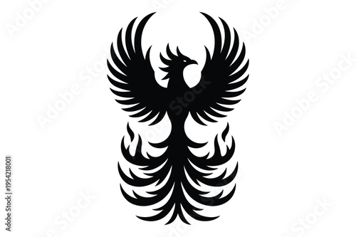 Mythical phoenix bird rising from flames vector silhouette