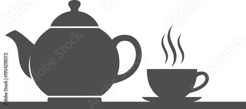 Minimalist teapot and steaming cup silhouette vector illustration for tea time concept kitchen decor beverage icon simple design isolated on neutral background