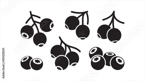 Blueberry silhouettes black vector set berry clusters minimalist fruit icons