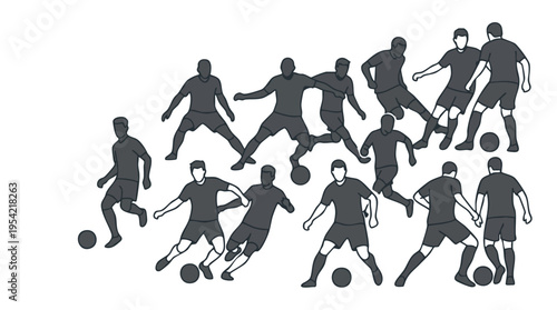 Soccer team practicing and playing together on the field during a sports training session