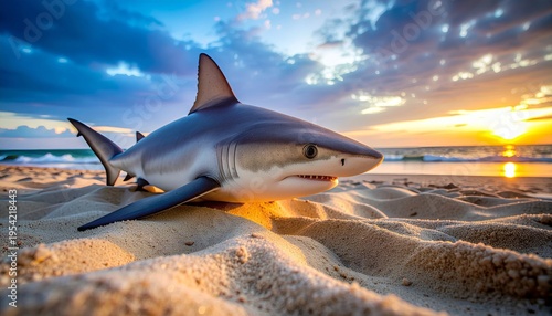 Wallpaper Mural Shark on the Beach at Sunset - A Stunning Coastal Scene. Torontodigital.ca