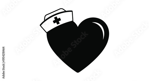 A black heart shape with a nurse s cap on top a striking silhouette