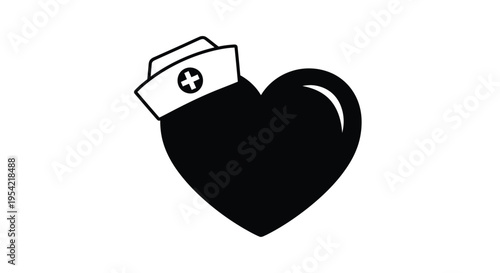 Nurse hat atop a heart shape a symbol of care silhouette