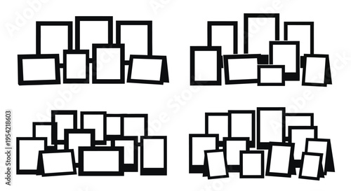 Collection of empty picture frames arranged in a layered display silhouette