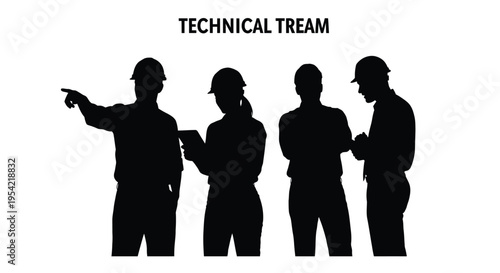 Team of construction workers discussing plans depicted in silhouette