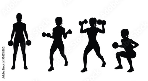 Women exercising with dumbbells in a dynamic black silhouette