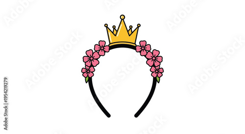 Golden crown with pink flowers on a black headband silhouette