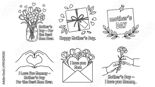 Mothers day celebration graphics, gift, flowers, hands, hearts, lettering