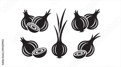 Onion silhouette pack clean modern vegetable icons for kitchen and ingredient graphics