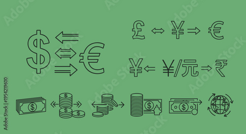 Currency Exchange Rate Symbols Icons.