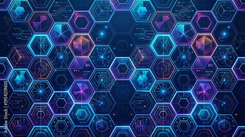 Modern hexagon geometric pattern, tech inspired vector illustration, seamless design