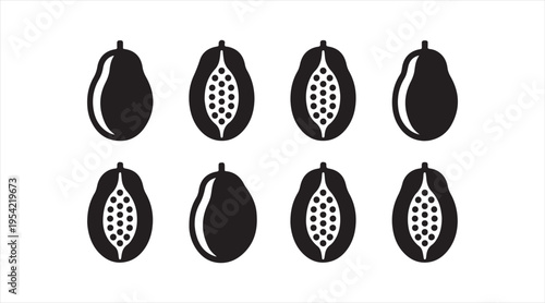 Simple papaya shapes collection flat black fruit illustration for healthy food design