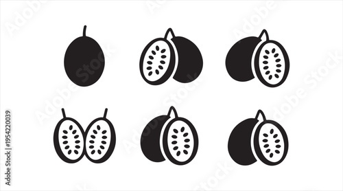 Simple pear shapes collection flat black fruit illustration for organic food design