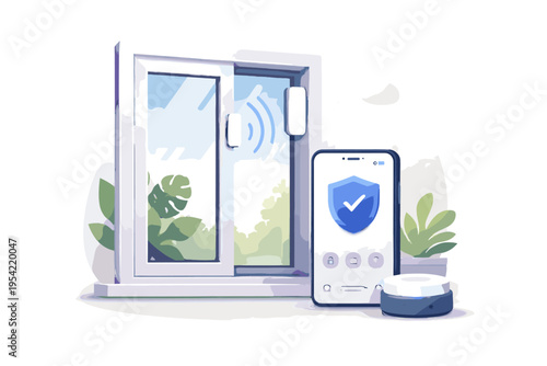 Security sensor window smart vector system vector illustration sticker style icon home