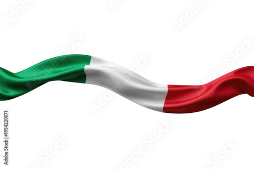 Italian flag ribbon fluttering with country colors of green, white, and red, representing italy's heritage and pride