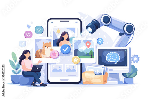 Simple flat design icon tagging vector ai photo system soft shadow image automatic bold outline