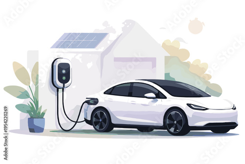 Vector home electric kawaii sticker style smart generation charger icon image vehicle simple