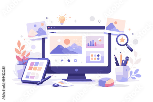 Vector illustration platform simple icon showcase online image minimalism generation vector digital portfolio